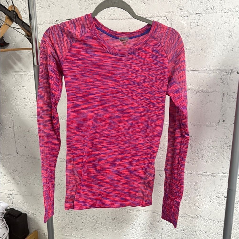 Celimawear Women's Pink and Blue Long Sleeve Climalite Top - Size Medium